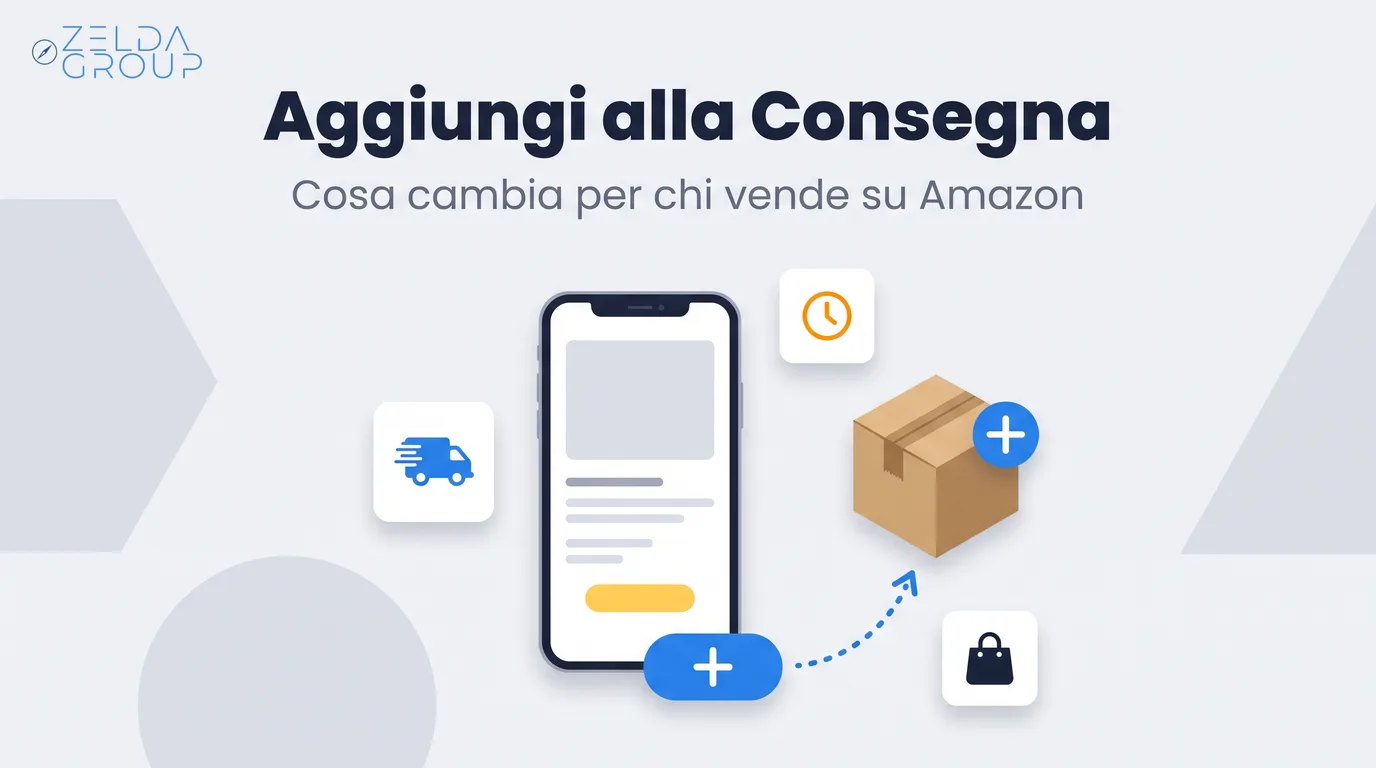 Smartphone con il pulsante blu Aggiungi alla Consegna di Amazon e un pacco in consegna